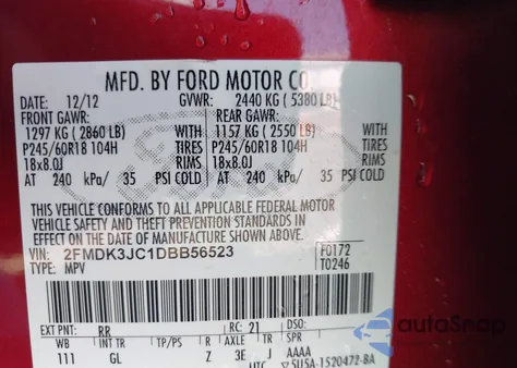 2013 Ford Edge Sel из США, поврежденный, VIN 2FMDK3JC1DBB56523